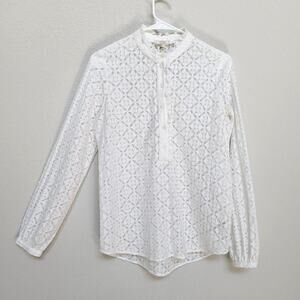 FatFace White Lace Top Womens Small 6  Long Sleeve Blouse Cottage Boho